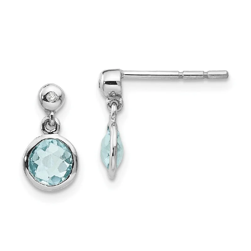 rose gold seven-layer earrings-925 Sterling Silver Blue Gemstone And Diamond Stud Earrings (L-11 mm, W-6 mm)