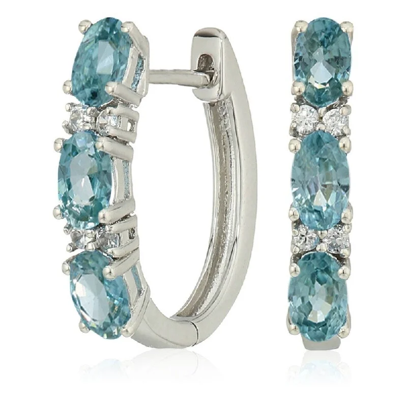 night diamond earrings-925 Sterling Silver Blue Zircon and White Natural Zircon Earrings