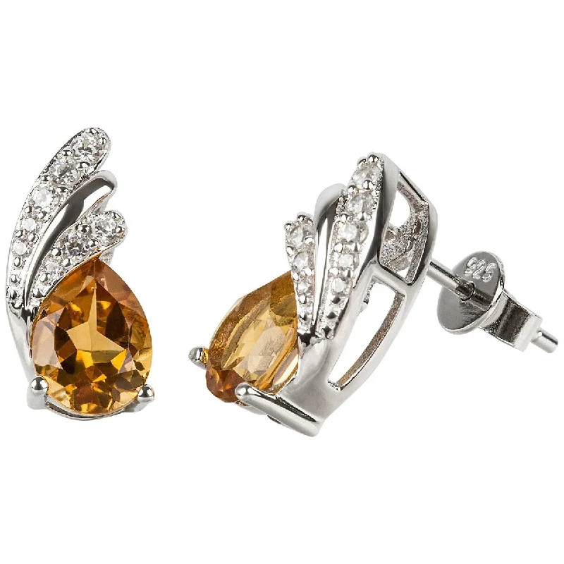 interlocked love earrings-925 Sterling Silver Citrine and White Natural Zircon Earrings