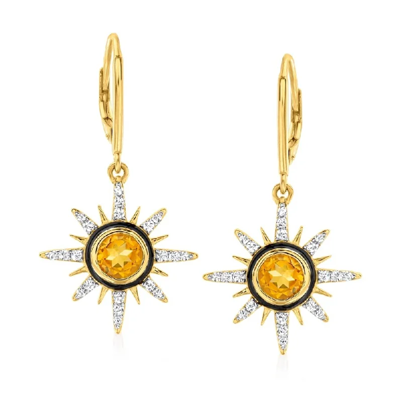 ripple-shaped hoop earrings-925 Sterling Silver Citrine and White Topaz Gemstone Dangle Earrings