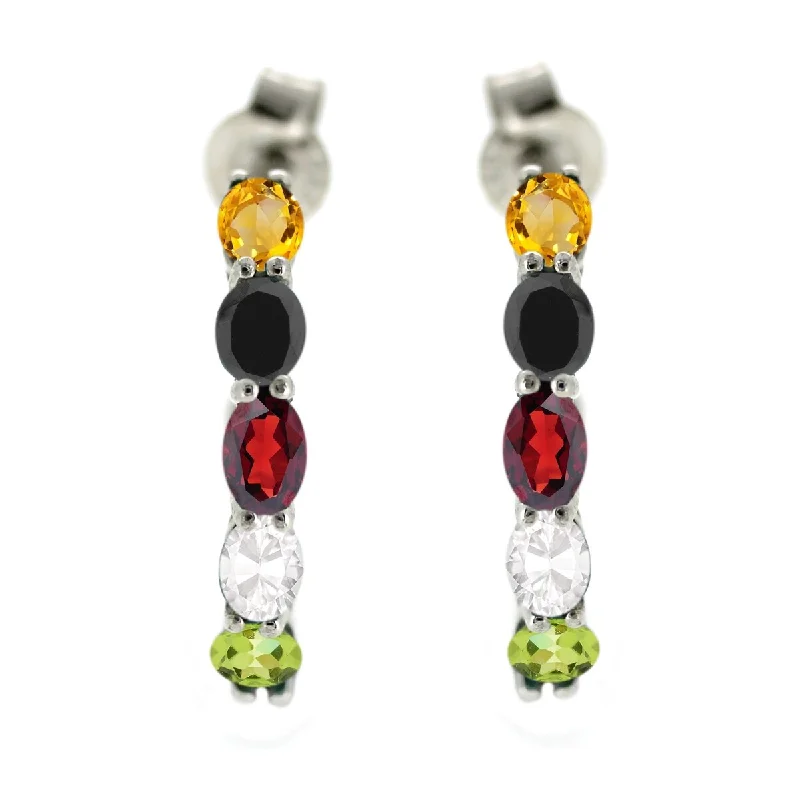 distressed silver earrings-925 Sterling Silver Citrine,Black Spinel,Red Garnet,White Topaz,Peridot Earrings