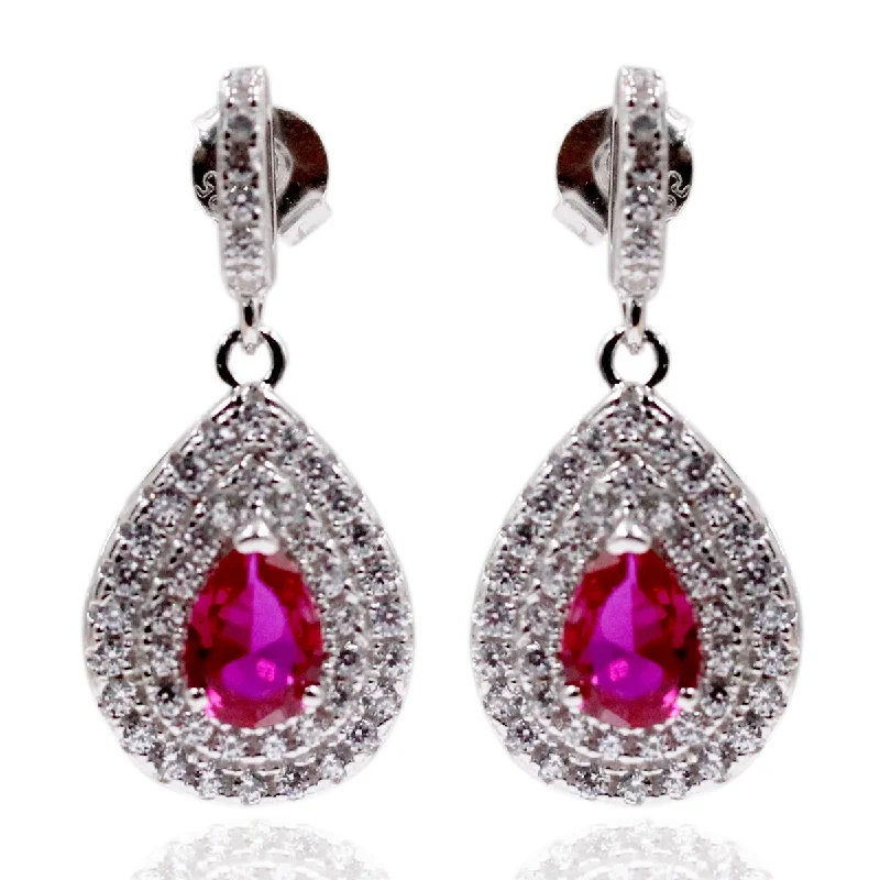 rose gold seven-layer earrings-925 Sterling Silver Created Ruby and Created White Sapphire Drop Earrings