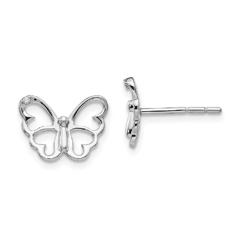 gothic topaz earrings-925 Sterling Silver Diamond Butterfly Stud Earrings (L-10 mm, W-13 mm)