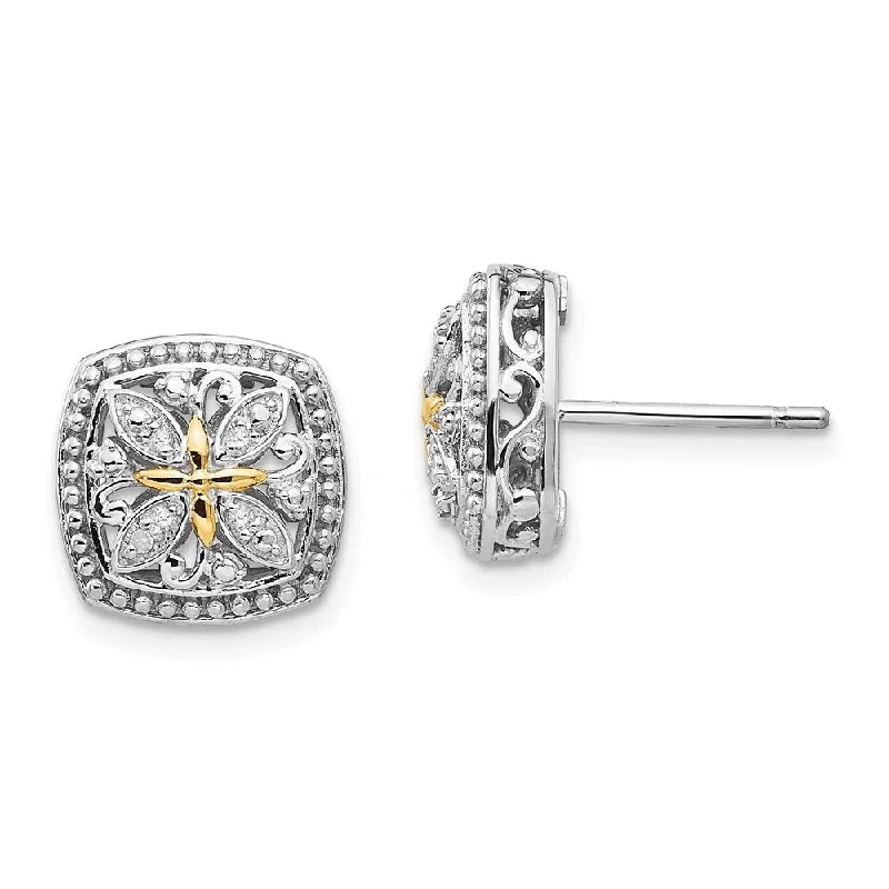 floral-themed drop earrings-925 Sterling Silver Diamond Stud Earrings (L-12 mm, W-12 mm)