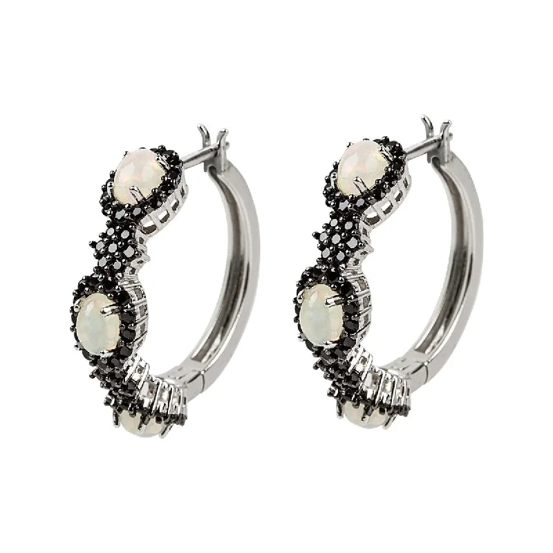 astral star earrings-925 Sterling Silver Ethiopian Opal and Black Spinel Earrings