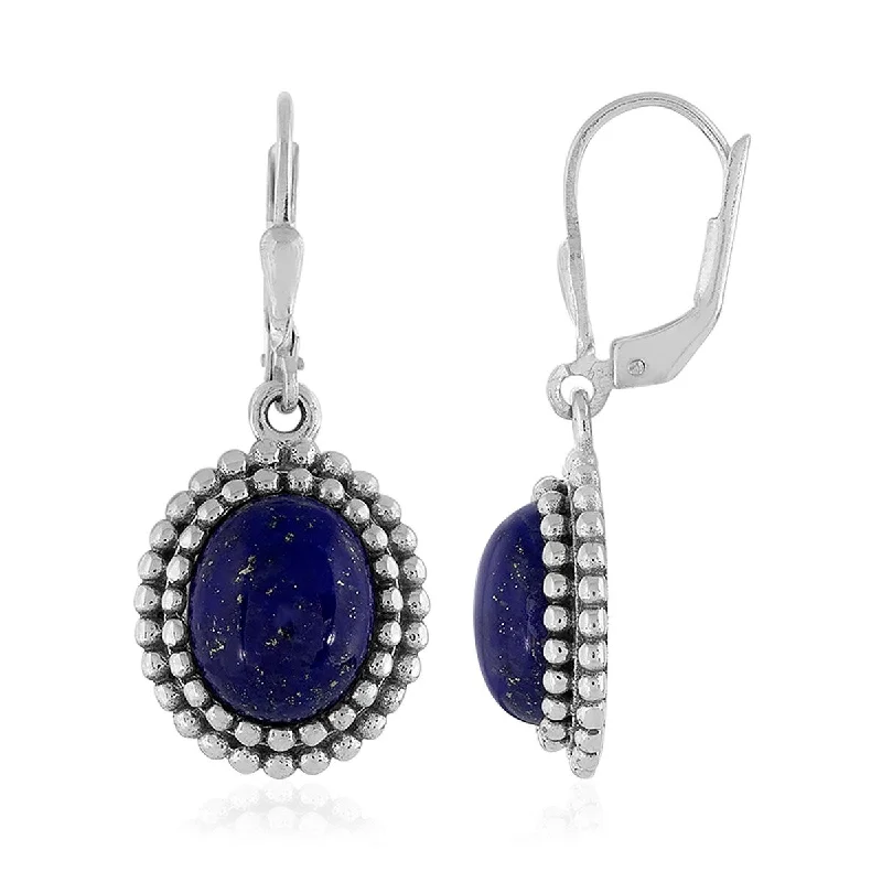 sprig charm earrings-925 Sterling Silver Lapis Drop & Dangle Earrings