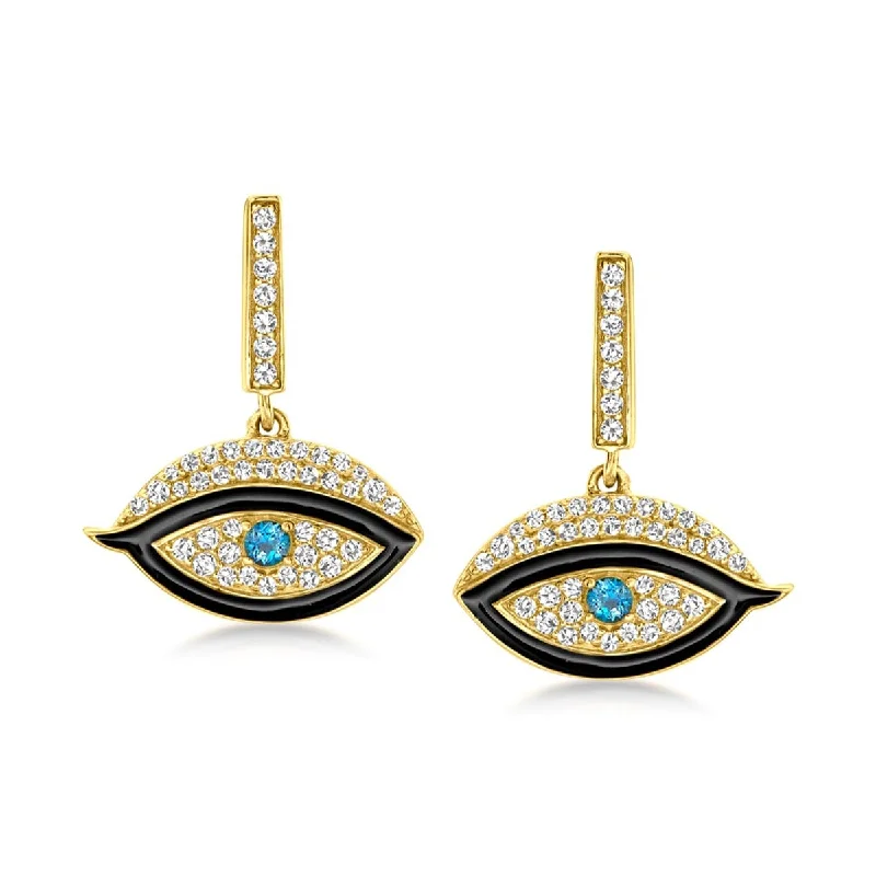 aquamarine chandelier earrings-925 Sterling Silver London Blue Topaz And White Topaz Gemstone Evil Eye Earrings