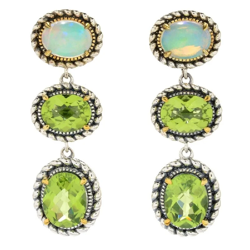 floral-themed drop earrings-925 Sterling Silver Peridot and Ethiopian Opal Drop Earrings