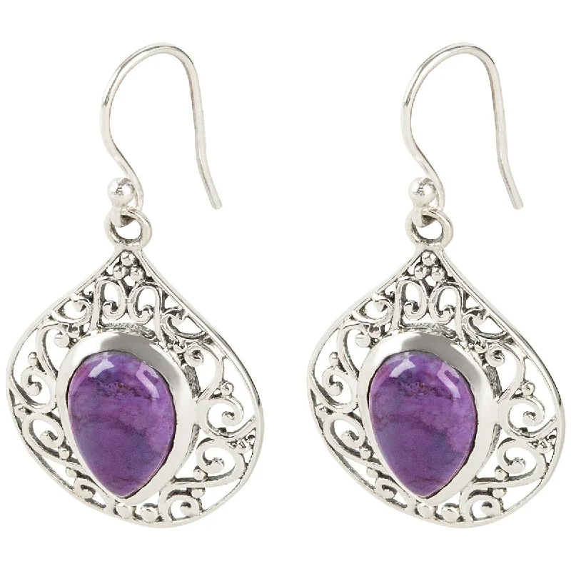 night diamond earrings-925 Sterling Silver Purple Mohave Turquoise Drop & Dangle Earrings