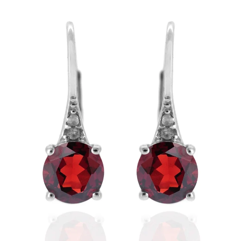 drifter morganite earrings-925 Sterling Silver Red Garnet and Diamond Earrings