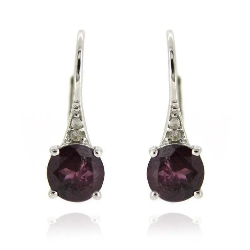 interlocked gold earrings-925 Sterling Silver Rhodolite Garnet and Diamond Earrings