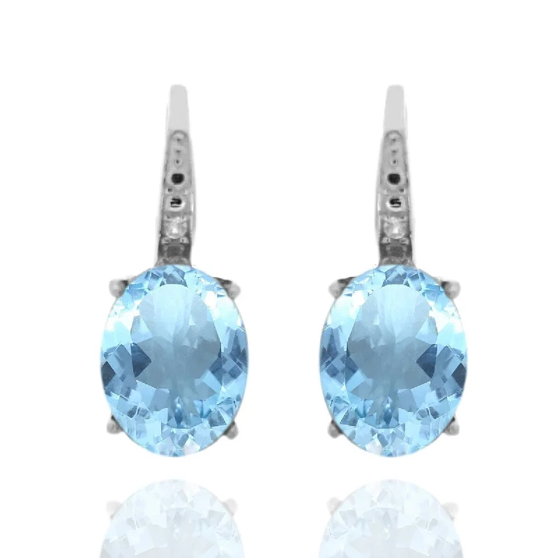 floral-inspired stud earrings-925 Sterling Silver Sky Blue Topaz and Diamond Earrings