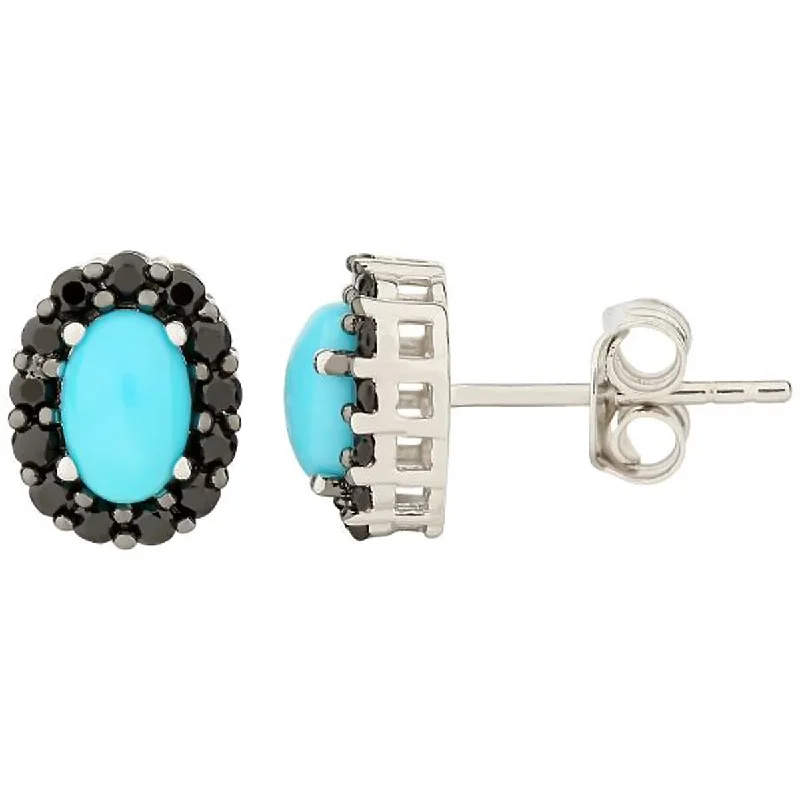 retro-style hoop earrings-925 Sterling Silver Sleeping Beauty Turquoise and Black Spinel Earrings