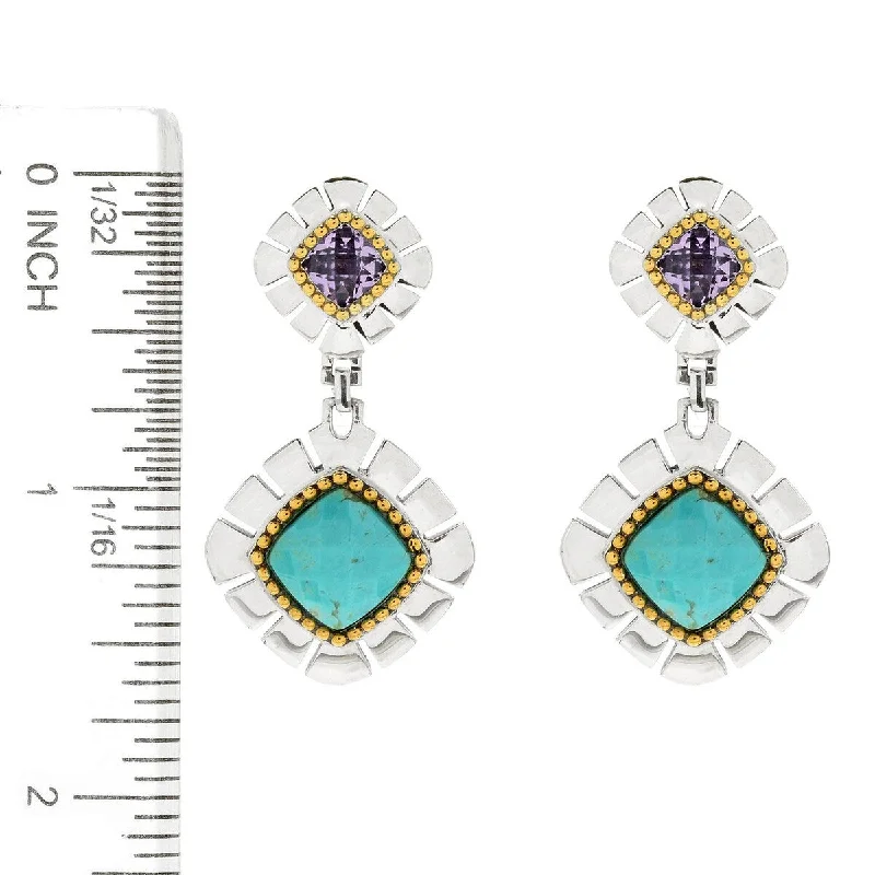 slender hoop earrings-925 Sterling Silver White Topaz and Blue Mohave Turquoise Earrings