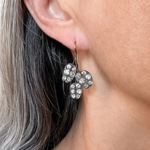 gleaming stud earrings-Antique Diamond Leaf Earrings