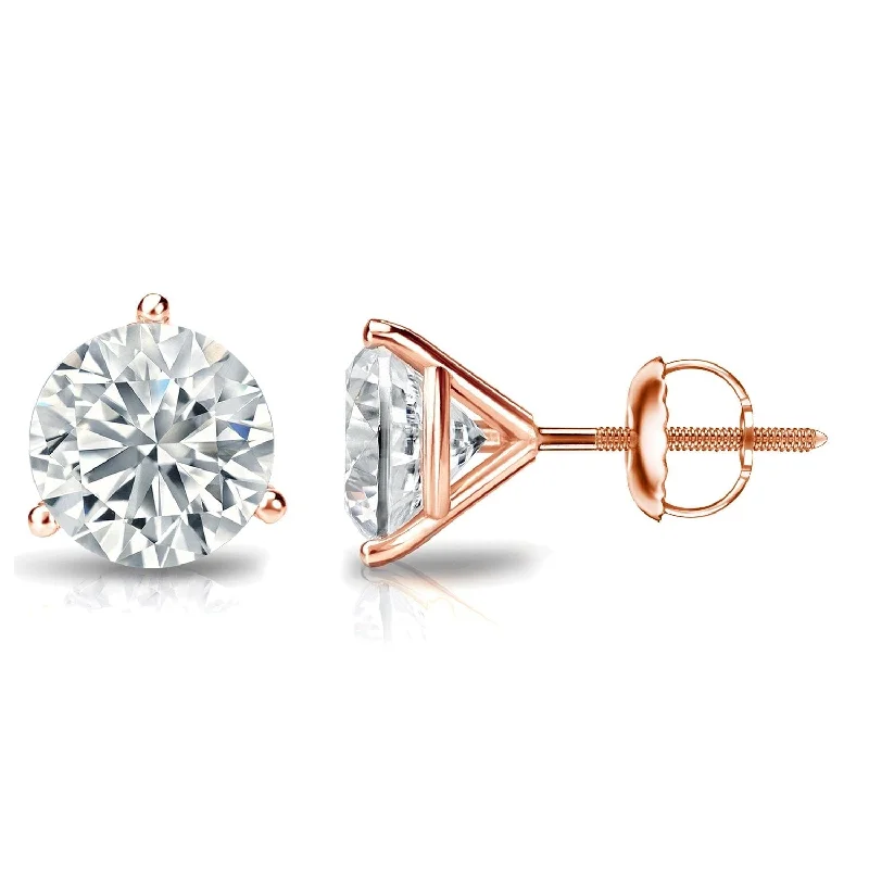 gothic diamond earrings-Auriya 1 1/2ctw 3 Prong Martini Set Round Diamond Stud Earrings 14K Gold GIA Certified