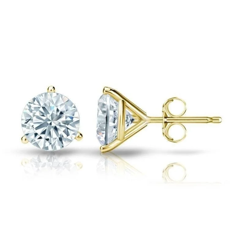 slender stud earrings-Auriya 1 1/4ctw 3 Prong Martini Set Round Diamond Stud Earrings 18kt Gold Certified