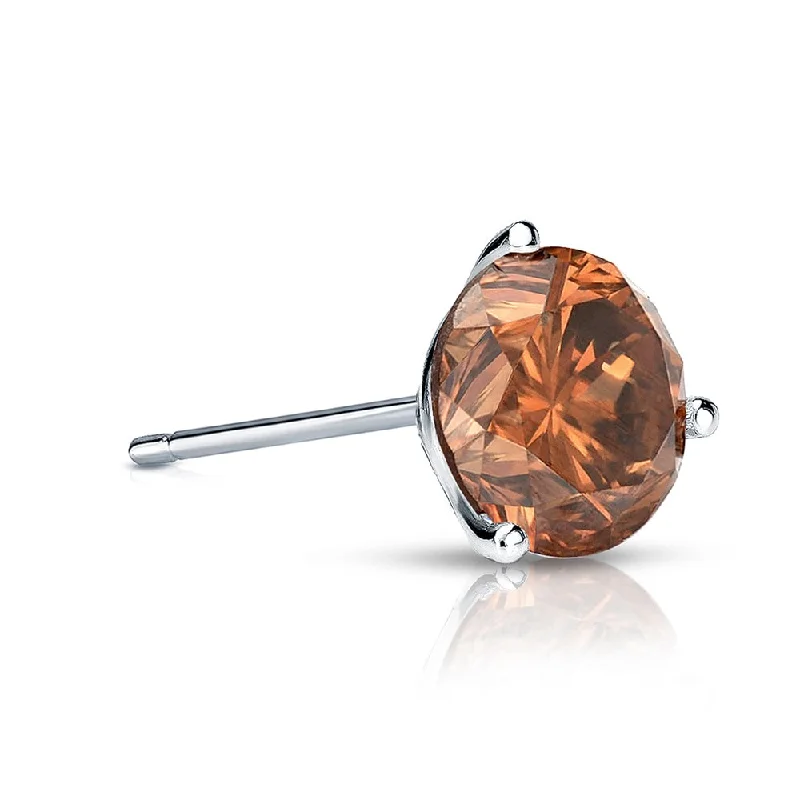 sculpted silver earrings-Auriya 1/2ctw 3-Prong Martini Round Brown Diamond SINGLE (1) Stud Earring 14k Gold