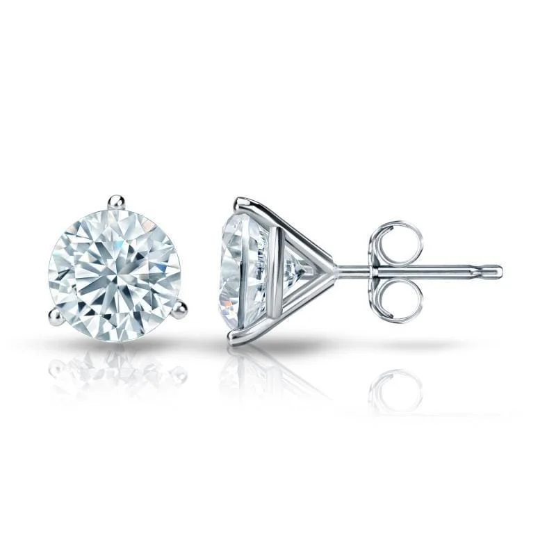 floral-themed earrings-Auriya 1 3/4ctw 3 Prong Martini Set Round Diamond Stud Earrings 14K Gold GIA Certified