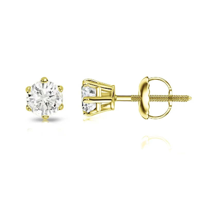 sprig sapphire earrings-Auriya 1/4ctw Round Diamond Stud Earrings 14k Gold 6-Prong (J-K, I2-I3)