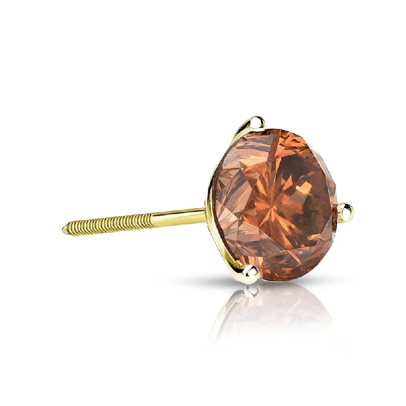 slender gemstone earrings-Auriya 14k Gold 1/3ct TDW Round SINGLE (1) Brown Diamond Stud Earring