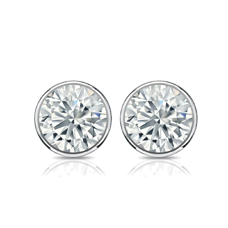 gothic diamond earrings-Auriya 14k Gold 2ctw Bezel-set Round Moissanite Stud Earrings - 6.5 mm