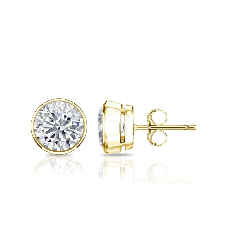 tech matte earrings-Auriya 14k Gold 2ctw Bezel-set Round Moissanite Stud Earrings - 6.5 mm