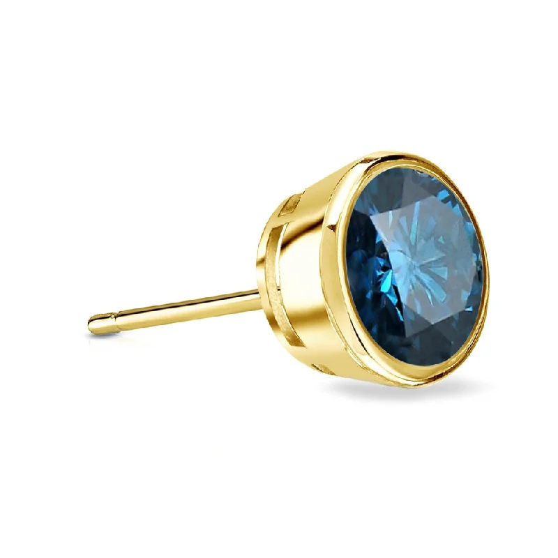 interlocked hoop earrings-Auriya 14k Gold 3/4ct TDW Bezel-Set Round SINGLE (1) Blue Diamond Stud Earring