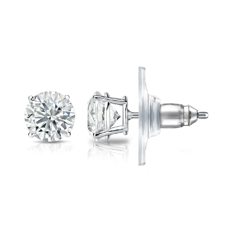 extravagant silver earrings-Auriya 14k Gold GIA Certified 2.50 ct. TDW Secure-Lock Round Diamond Stud Earrings