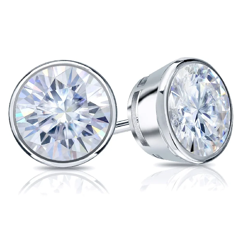 sculpted diamond earrings-Auriya 18k Gold 2ctw Bezel-set Round Moissanite Stud Earrings - 6.5 mm