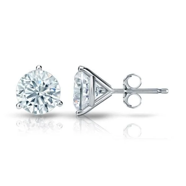 slender drop earrings-Auriya Platinum 1 1/2ctw 3 Prong Martini Set Round Diamond Stud Earrings GIA Certified