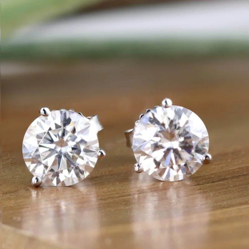 ripple drop earrings-Auriya Platinum 2ctw Round Moissanite Stud Earrings Martini-set - 6.5 mm