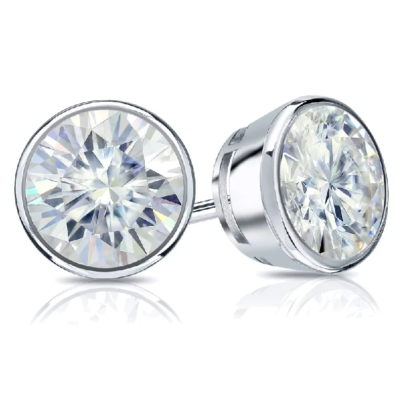 drifter chandelier earrings-Auriya Platinum 6ctw Bezel-set Round Moissanite Stud Earrings