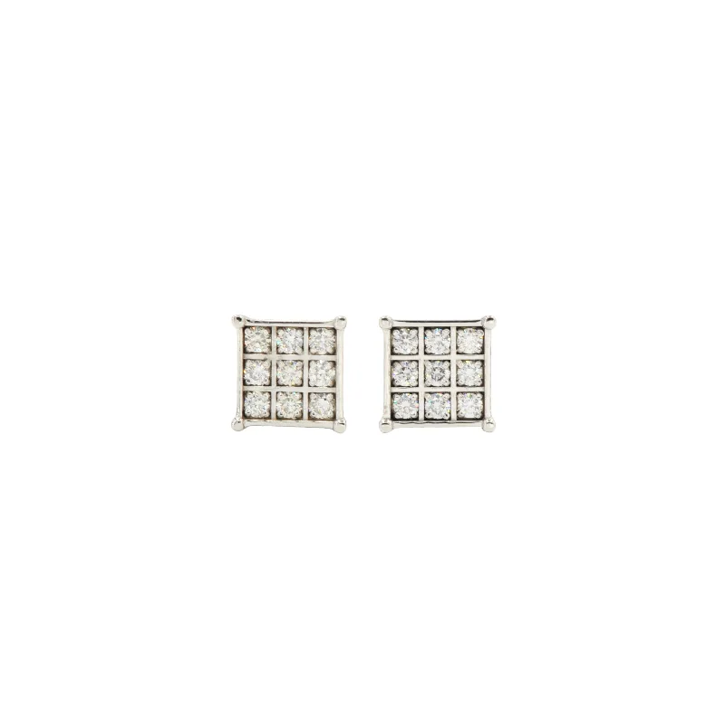 aquamarine chandelier earrings-Diamond Channel Set Square Earrings Pair