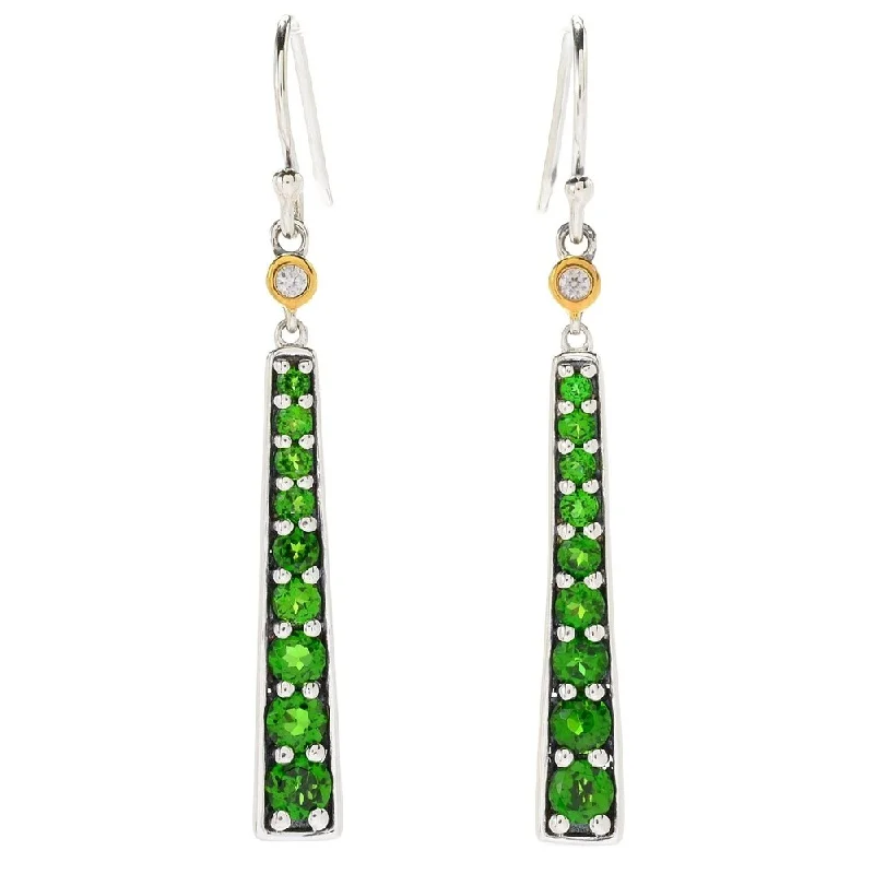 interlocked hoop earrings-Chrome Diopside & White Zircon Graduated Elongated Earrings