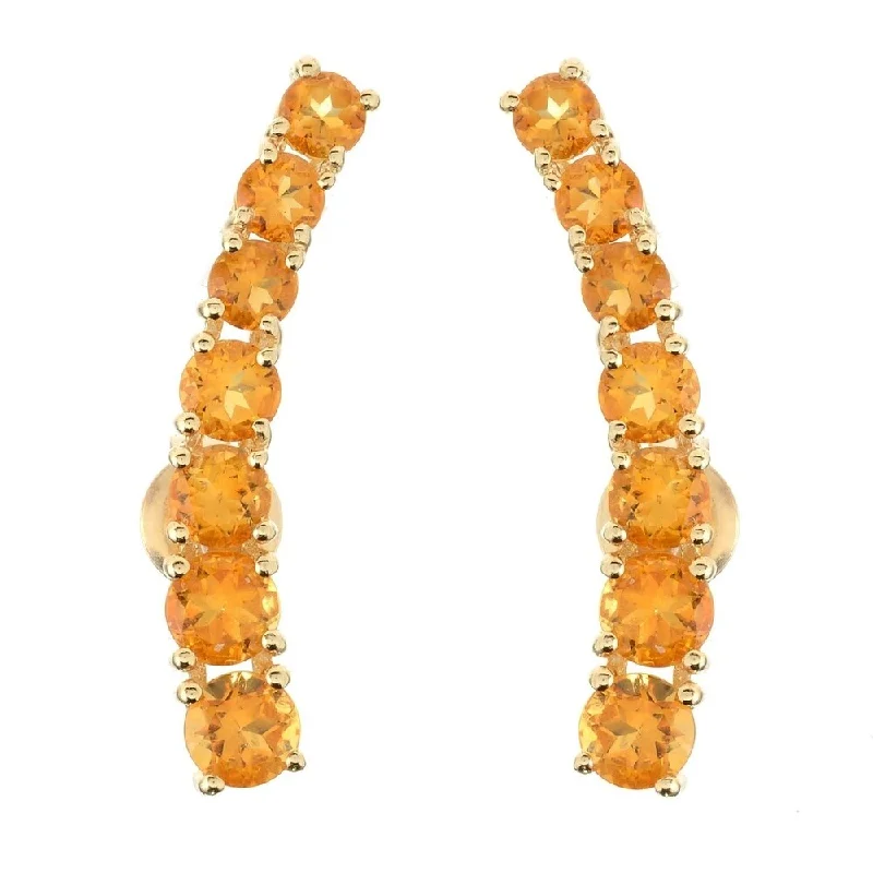 morganite silver earrings-Citrine Yellow Polished Ear Climbers