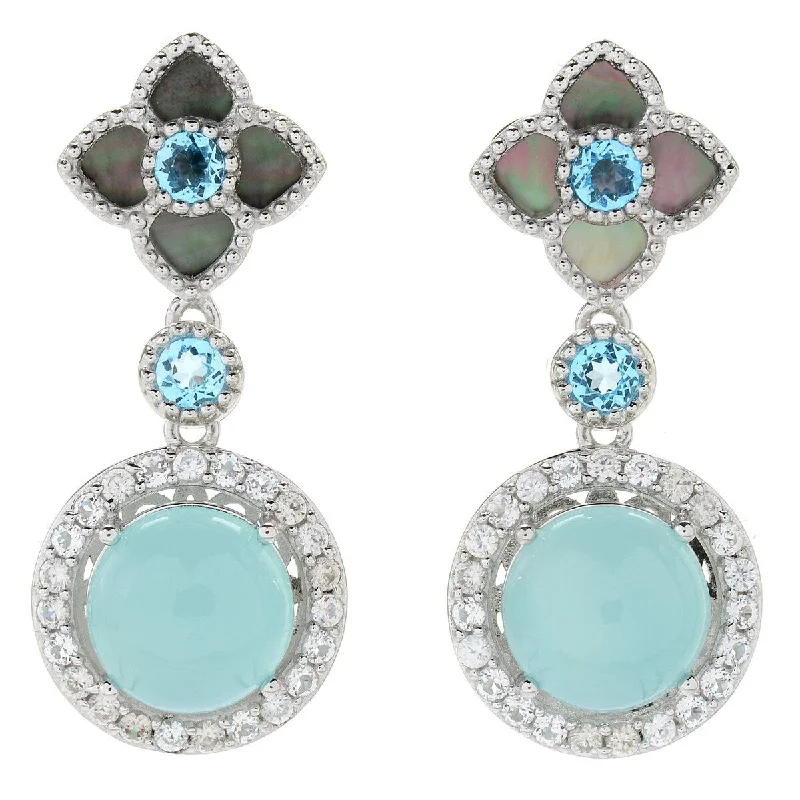 furrowed silver earrings-Dallas Prince Designs Sterling Silver 1.5" Multi Gem Flower Drop Earrings