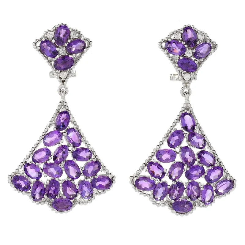 slender gemstone earrings-Dallas Prince Designs Sterling Silver 2" 19.30ctw African Amethyst & Zircon Drop Earrings