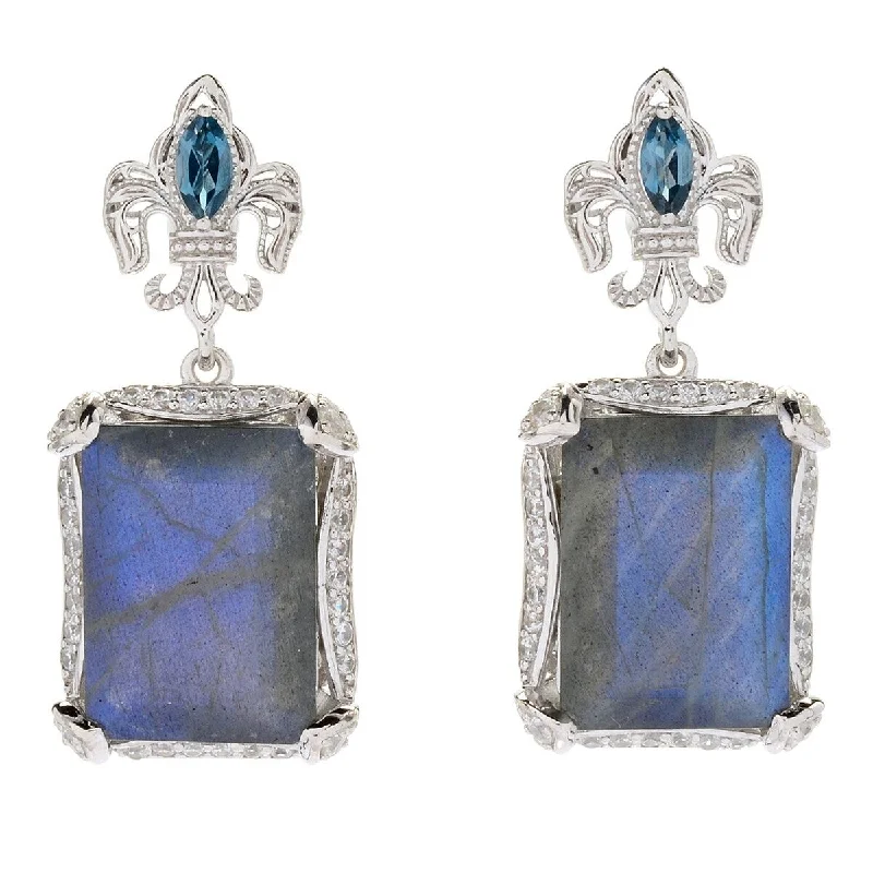 adaptable drop earrings-Dallas Prince Sterling Silver 1.5" 18 x 13mm Labradorite & Multi Gem Earrings. Collection: Classic Dallas