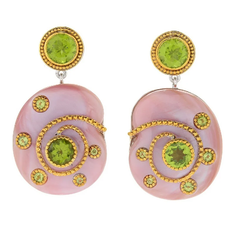 floral-themed drop earrings-Dallas Prince Sterling Silver 1.75" Gemstone & Mother-of-Pearl Drop Earrings. Collection: Classic Dallas