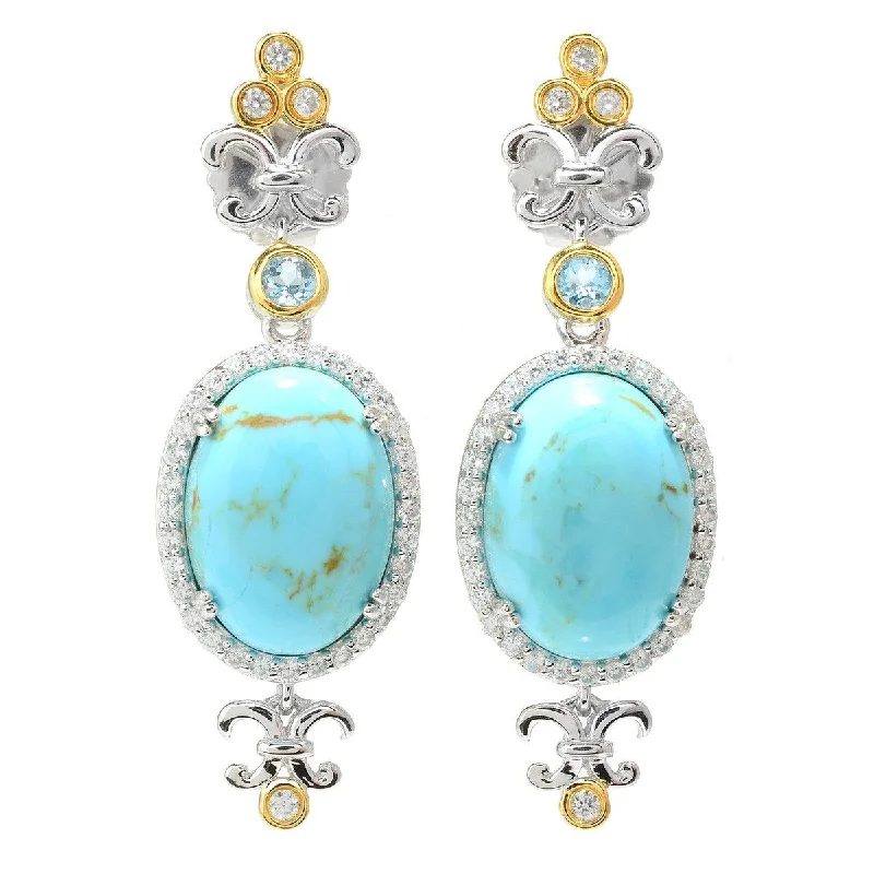 tech gold earrings-Dallas Prince Sterling Silver 2" 18 x 13mm Oval Turquoise & Gemstone Drop Earrings