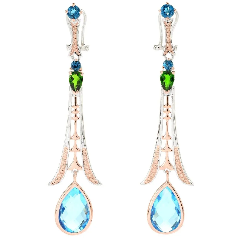 adaptable drop earrings-Dallas Prince Sterling Silver 2.75" Blue Topaz & Chrome Diopside Drop Earrings. Collection: Classic Dallas