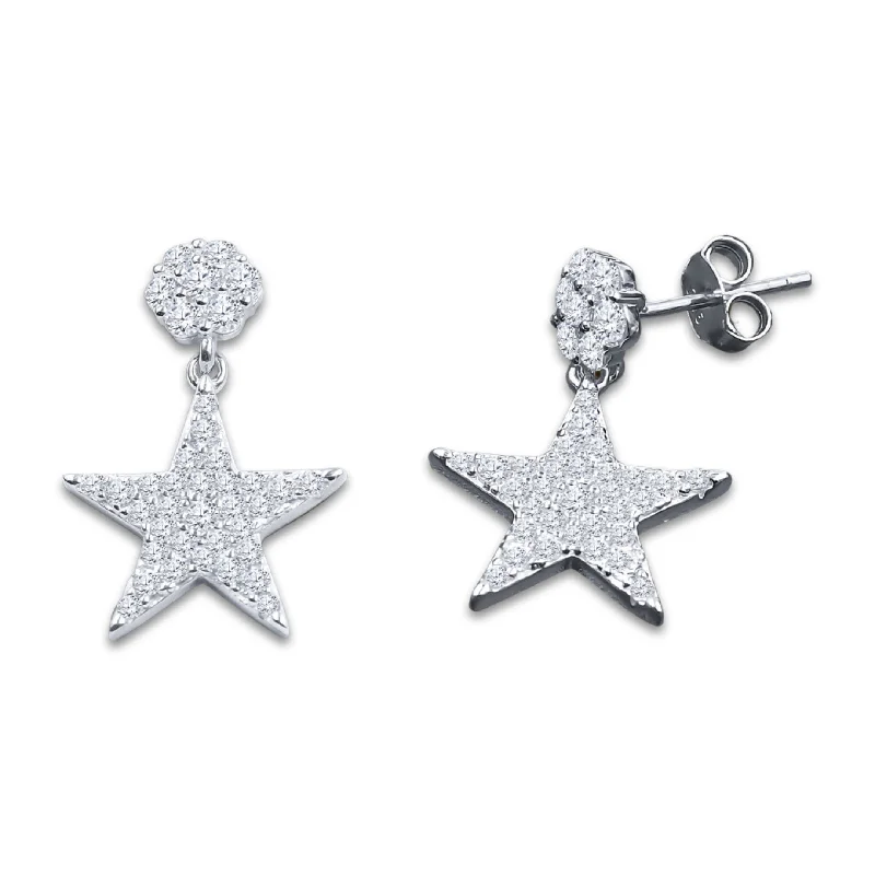 sculpted diamond earrings-DAZZLING SILVER EARRINGS | BMW9214291