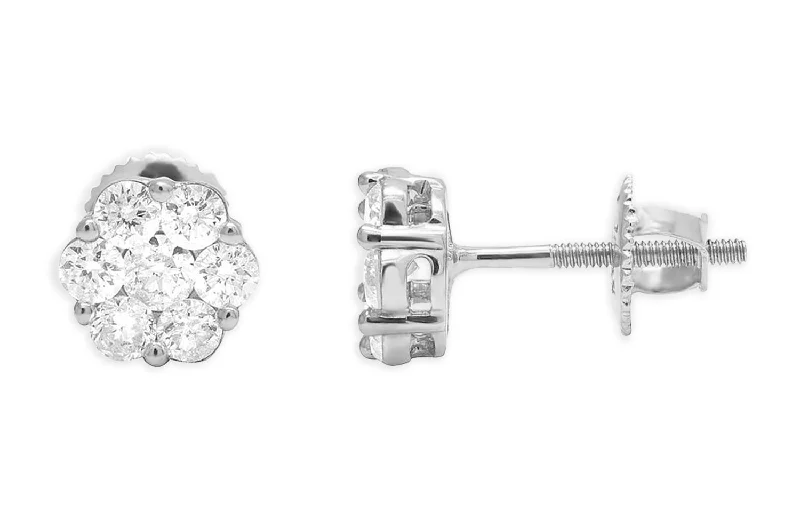 sculpted stud earrings-Earrings 1.00 cts Diamonds Round Cluster 14kt Gold