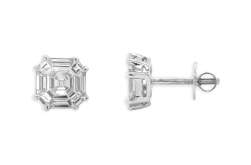 distressed statement earrings-Earrings 14kt Gold Asscher Diamonds I VS 1.50 carats