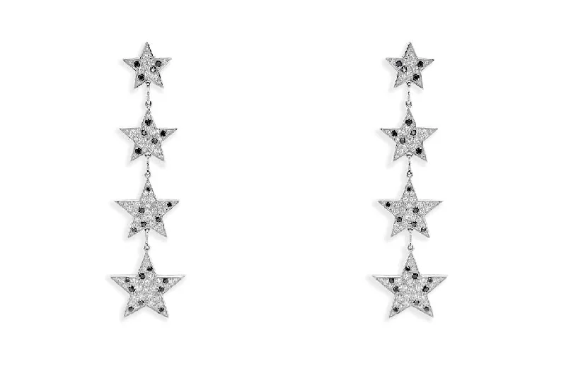 gothic diamond earrings-Earrings 18kt Gold Inline Stars Diamonds Drop