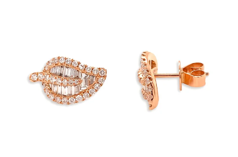 deco amber earrings-Earrings 18kt Gold Leaf & Diamonds Studs