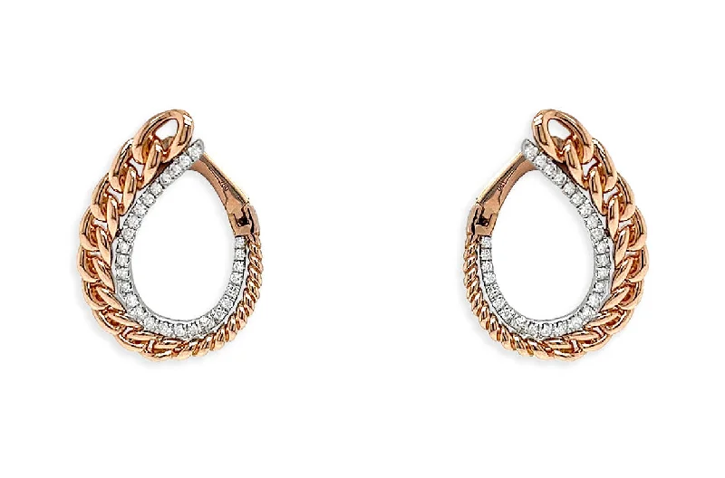 adaptable stud earrings-Earrings 18kt Front-Facing Chain & Diamonds Hoops