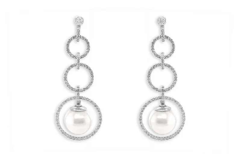 aquamarine dangle earrings-Earrings 18kt Gold Circle Drop with Pearls & Diamonds