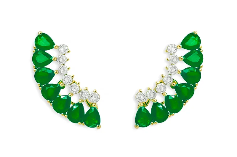 gothic gold earrings-Earrings 18kt Gold Climbers Pear Emeralds with Diamonds